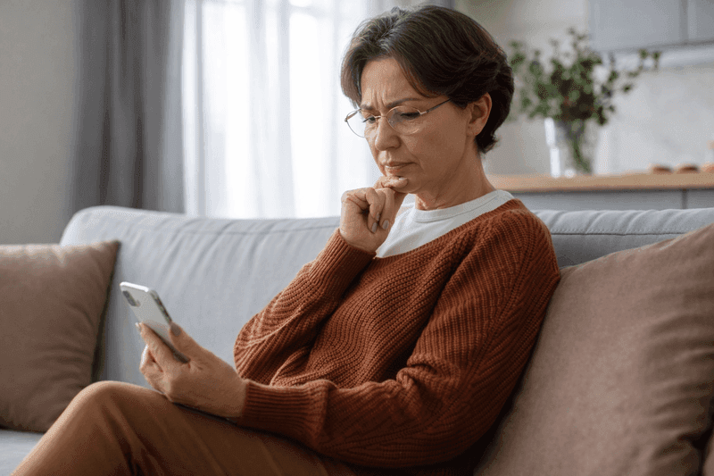 Woman on couch with phone